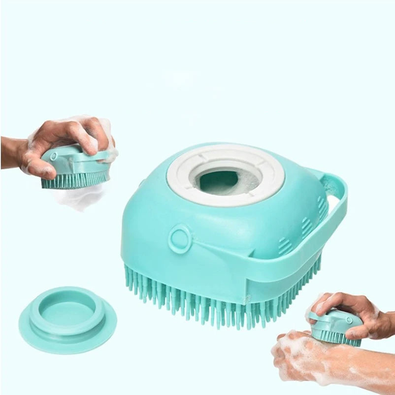 2 in 1 Pet Bath Brush Soft Silicone Pet Massage Shampoo Dispenser